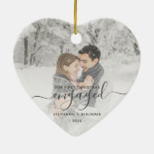 Erste Weihnachten Verlobte Custom Foto Grau Script Keramik Ornament (Hinten)