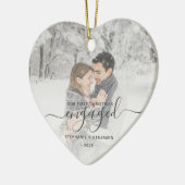 Erste Weihnachten Verlobte Custom Foto Grau Script Keramik Ornament (Links)