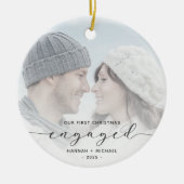 Erste Weihnachten Verlobte Custom Foto Grau Script Keramik Ornament (Vorne)