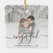 Erste Weihnachten Verlobte Custom Foto Grau Script Keramikornament (Vorderseite)
