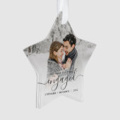 Erste Weihnachten Verlobte Custom Foto Grau Script Ornament (Vorderseite)