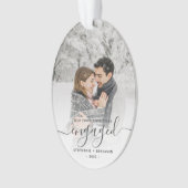 Erste Weihnachten Verlobte Custom Foto Grau Script Ornament (Vorderseite)