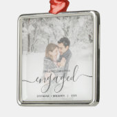 Erste Weihnachten Verlobte Custom Foto Grau Script Ornament Aus Metall (Links)