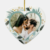 Erste Weihnachten Verlobten Paar Foto Gold Herz Keramik Ornament (Hinten)