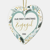 Erste Weihnachten Verlobten Paar Foto Gold Herz Keramik Ornament (Links)