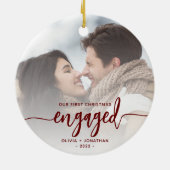 Erste Weihnachten Verlobtes benutzerdefiniertes Fo Keramik Ornament (Hinten)