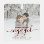 Erste Weihnachten Verlobtes benutzerdefiniertes Fo Ornament Aus Metall (Rückseite)