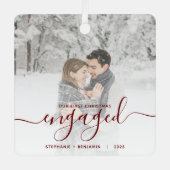 Erste Weihnachten Verlobtes benutzerdefiniertes Fo Ornament Aus Metall (Vorderseite)