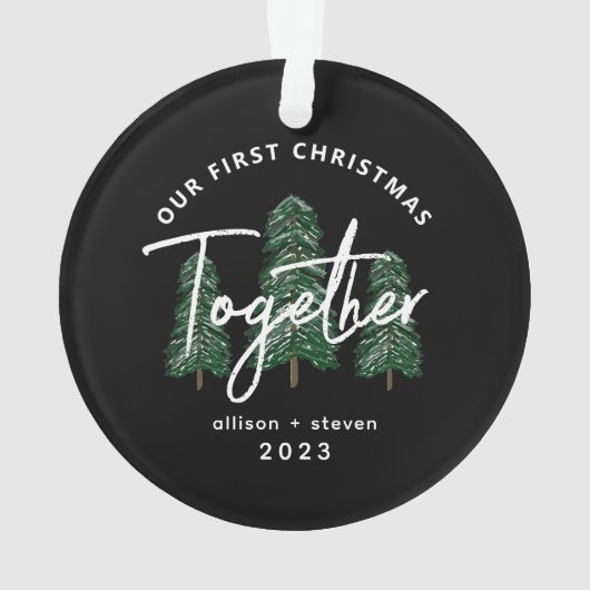 Erste Weihnachten zusammen 2023 Evergreen Paare Ornament (Rückseite)