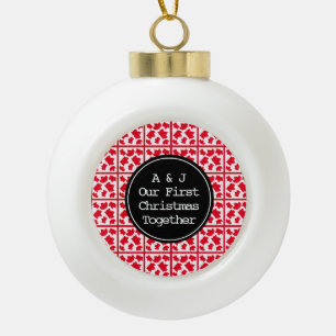 Erste Weihnachten zusammen Monogramm Initialen rot Keramik Kugel-Ornament