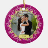 Erste Weihnachten Zusammen Pink Snowflake Foto Keramikornament (Vorne)