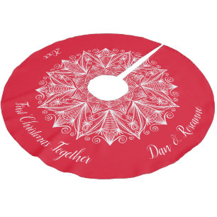 Erste Weihnachten Zusammen Snowflake Mandala Red Polyester Weihnachtsbaumdecke