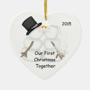 Erste Weihnachtenzusammen SCHNEEMANN-PAARE 2015 Keramikornament