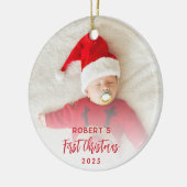 Erste Weihnachts-Baby-Foto-Skript Custom Keramik Ornament (Links)