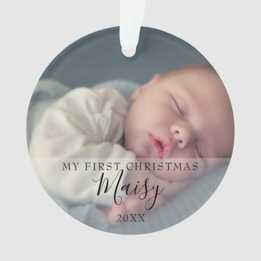 Erste Weihnachts-Baby-Fotos Skriptname Ornament (Vorderseite)