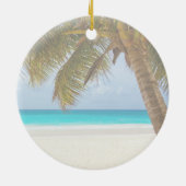 Erste Weihnachts Beach Verlobung Palm Tree Keramik Keramik Ornament (Hinten)