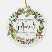 Erste Weihnachts-Godeleltern Keramik Ornament (Vorne)