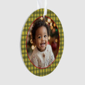 Erste Weihnachts-Großeltern Foto Green Gingham Ornament (Vorderseite)