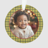 Erste Weihnachts-Großeltern Foto Green Gingham Ornament (Vorderseite)