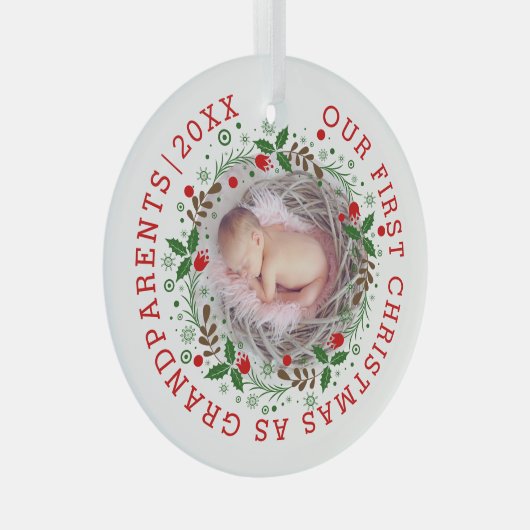 Erste Weihnachts-Großeltern Kranz Foto Ornament Aus Glas (Vorderseite Rechts)