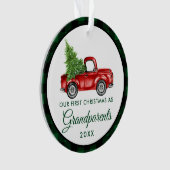 Erste Weihnachts-Großeltern Truck Green Kariert Ornament (Vorderseite)