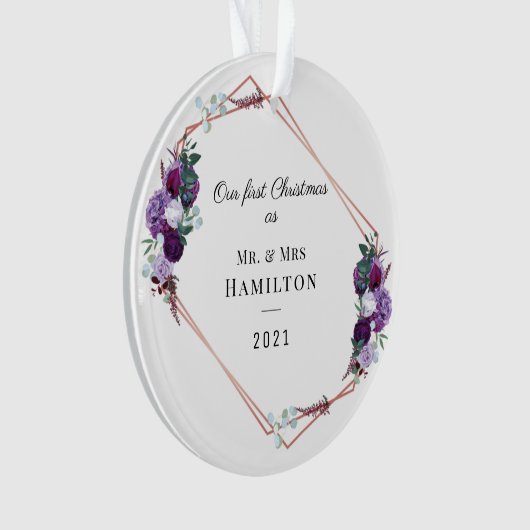 Erste Weihnachts Lila Rahmen mit geometrischer For Ornament (Vorderseite)