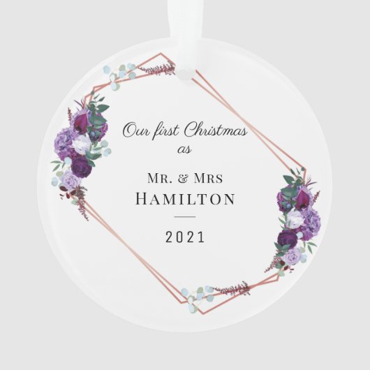 Erste Weihnachts Lila Rahmen mit geometrischer For Ornament (Rückseite)