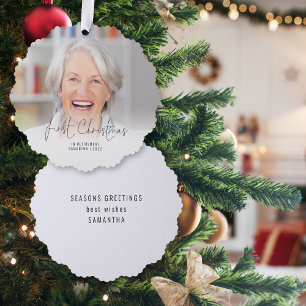 Erste Weihnachts-Nachname Jahr-Foto-Overlay Ornament Karte
