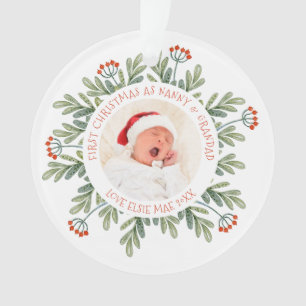 Erste Weihnachts Nanny Grandad Foto Namen Blätter Ornament