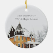 Erste Weihnachts Neue Zuhause-Adresse Custom Foto Keramik Ornament (Hinten)