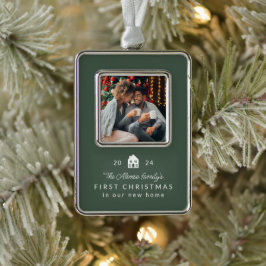 Erste Weihnachts neue Zuhause Classic Green Foto Rahmen-Ornament Silber