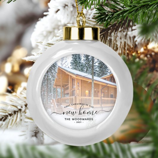 Erste Weihnachts Neue Zuhause Custom Foto Black Sc Keramik Kugel-Ornament