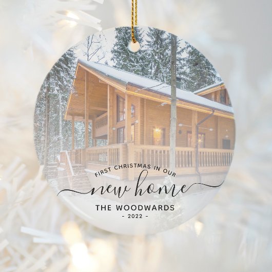 Erste Weihnachts Neue Zuhause Custom Foto Black Sc Keramik Ornament