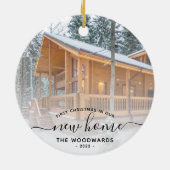 Erste Weihnachts Neue Zuhause Custom Foto Black Sc Keramik Ornament (Hinten)