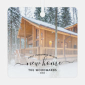 Erste Weihnachts Neue Zuhause Custom Foto Black Sc Ornament Aus Metall (Rückseite)