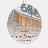 Erste Weihnachts Neue Zuhause Custom Foto Red Scri Keramik Ornament (Links)