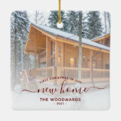 Erste Weihnachts Neue Zuhause Custom Foto Red Scri Keramikornament (Rückseite)