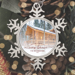 Erste Weihnachts Neue Zuhause Custom Foto Red Scri Schneeflocken Zinn-Ornament
