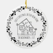 Erste Weihnachts Neue Zuhause Schwarz-weiß Keramik Ornament (Hinten)