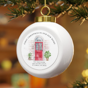 Erste Weihnachts neue Zuhause Wir haben Adresse ve Keramik Kugel-Ornament
