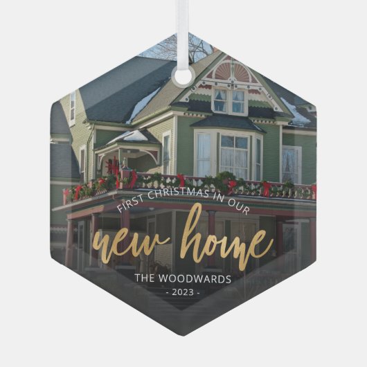 Erste Weihnachts-Neuerscheinung Zuhause Gold Scrip Ornament Aus Glas (Vorderseite)