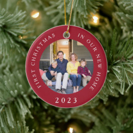 Erste Weihnachts New Zuhause Red Foto Keramik Ornament