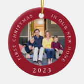 Erste Weihnachts New Zuhause Red Foto Keramik Ornament (Vorne)