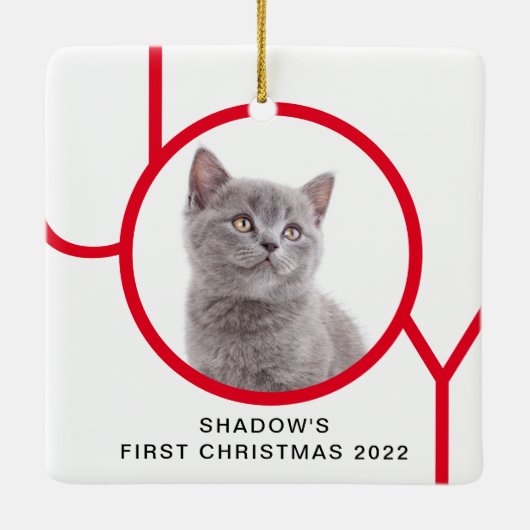 Erste Weihnachts Niedlich Cat Kitten Joy Custom Fo Keramikornament (Rückseite)