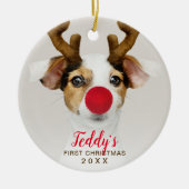 Erste Weihnachts-niedliche Hunde Foto Typografie Keramik Ornament (Vorne)