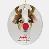 Erste Weihnachts-niedliche Hunde Foto Typografie Keramik Ornament (Links)