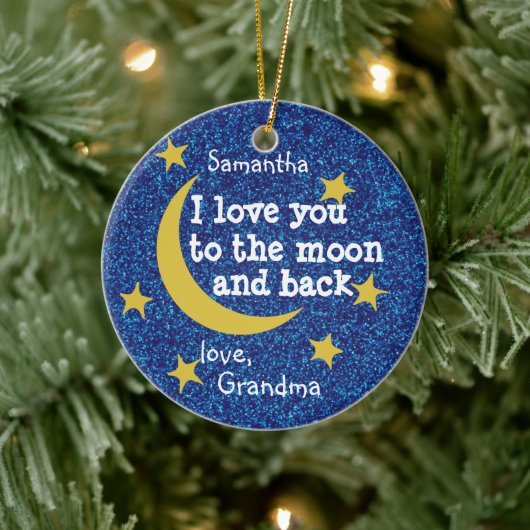 Erste Weihnachts-Oma-Liebe Du Mond und Zurück Keramik Ornament (Baum)