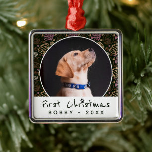Erste Weihnachts-One-Line-Muster Dog Pet Foto Ornament Aus Metall