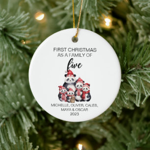 Erste Weihnachts-Panda-Bären-Familie zu fünft Keramik Ornament