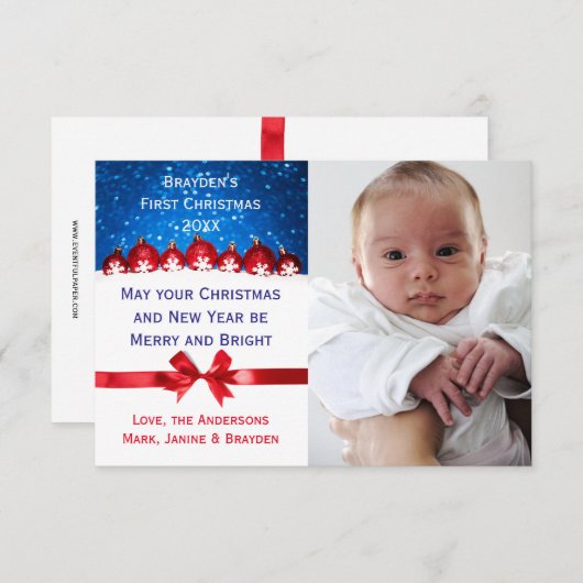 Erste Weihnachts Rote Ornamente - 3x5 Weihnachtska Einladung (Vorne/Hinten)